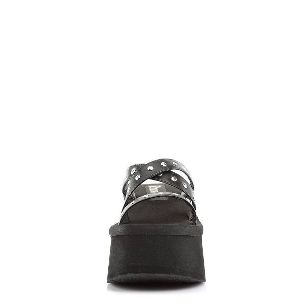 Demonia Women's Funn-19 Platform Sandals - Black Vegan Leather D0657-24US Clearance